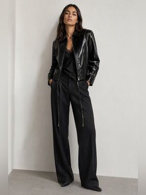 Outer Edge Black Crocodile-Pattern  PU Jacket – Medium
